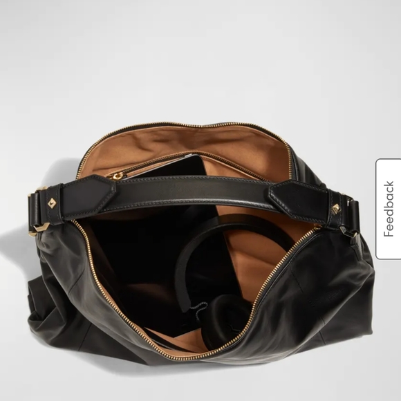 Jimmy Choo Calf Ana Zip Leather Hobo Bag Black and Silver - Picture 3 of 14